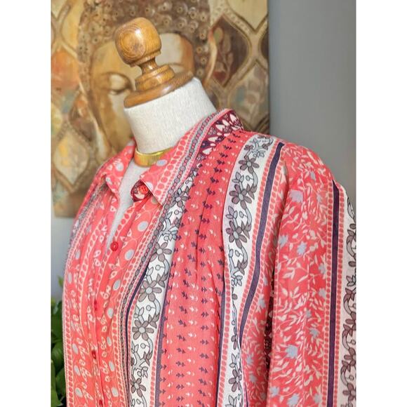 Free People Midnight Mile Button High Low Cinch Back Top Shirt Blouse Tunic - Picture 6 of 10